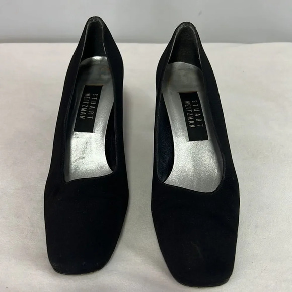 Stuart Weitzman || Black Fabric Square Toe Heels size 7.5 6213999 - Picture 2 of 7
